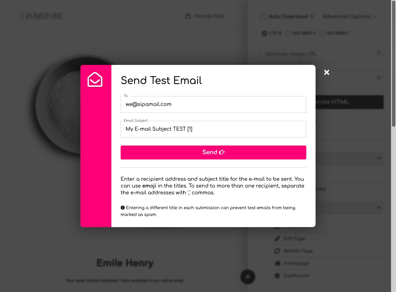 SIPA Mail Creator Screenshot- Send Test Email